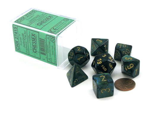 Polyhedral 7-Die Scarab Chessex Dice Set - Jade with Gold Numbers