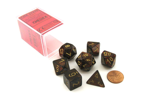 Polyhedral 7-Die Scarab Chessex Dice Set - Blue Blood with Gold Numbers