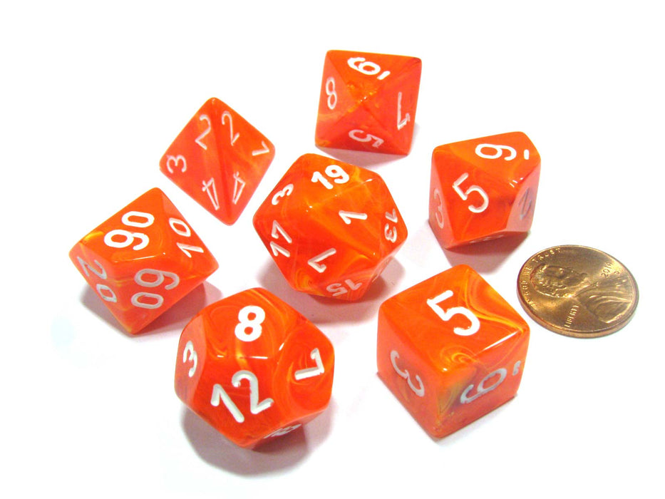 Polyhedral 7-Die Vortex Chessex Dice Set - Solar with White Numbers