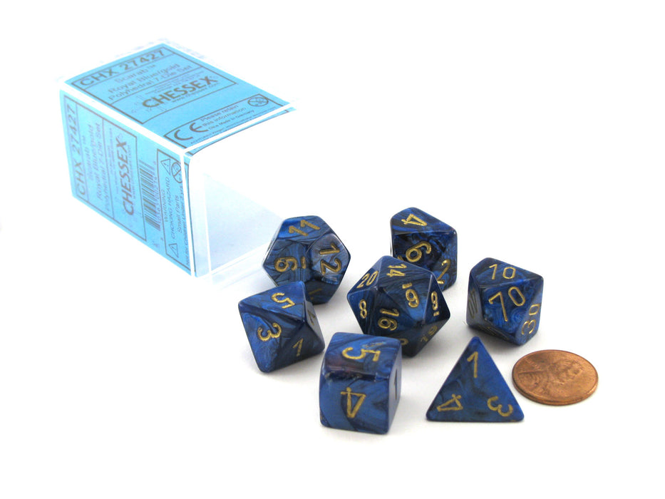 Polyhedral 7-Die Scarab Chessex Dice Set - Royal Blue with Gold Numbers