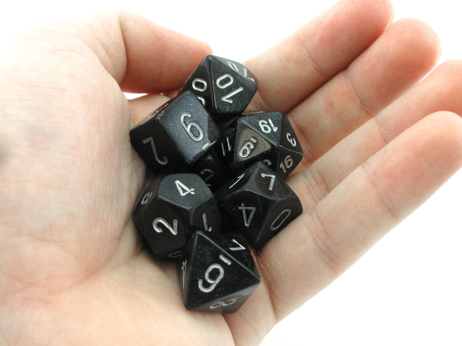 Polyhedral 7-Die Borealis Chessex Dice Set - Smoke with Silver Numbers