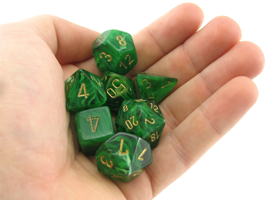 Polyhedral 7-Die Vortex Chessex Dice Set - Green with Gold Numbers