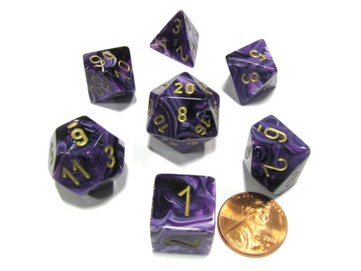 Polyhedral 7-Die Vortex Chessex Dice Set - Purple with Gold Numbers