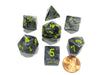 Polyhedral 7-Die Vortex Chessex Dice Set - Black with Yellow Numbers