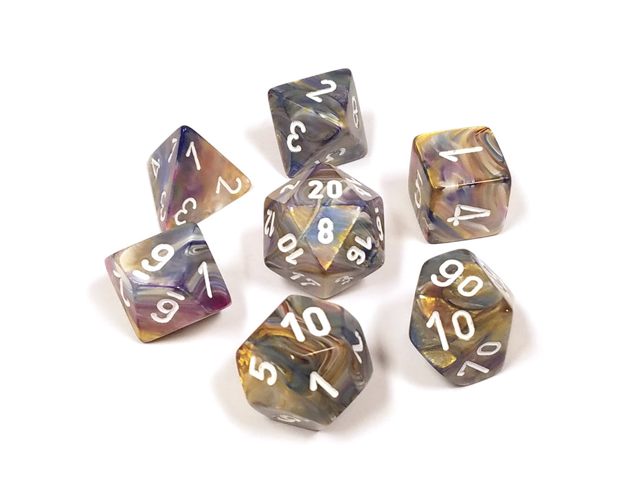 Polyhedral 7-Die Festive Chessex Dice Set - Carousel with White Numbers