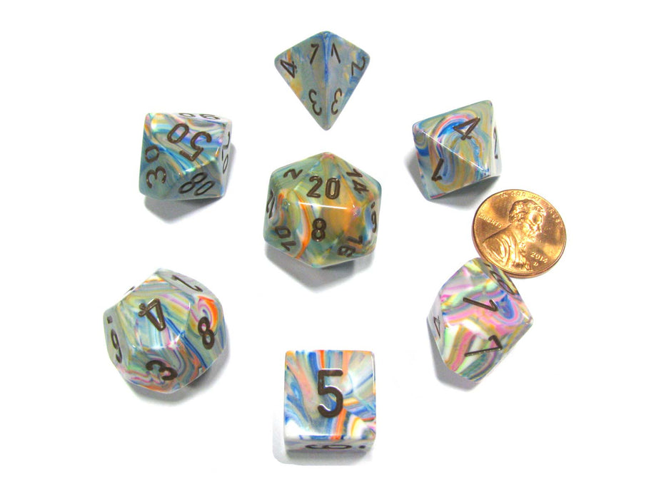 Polyhedral 7-Die Festive Chessex Dice Set - Vibrant with Brown Numbers