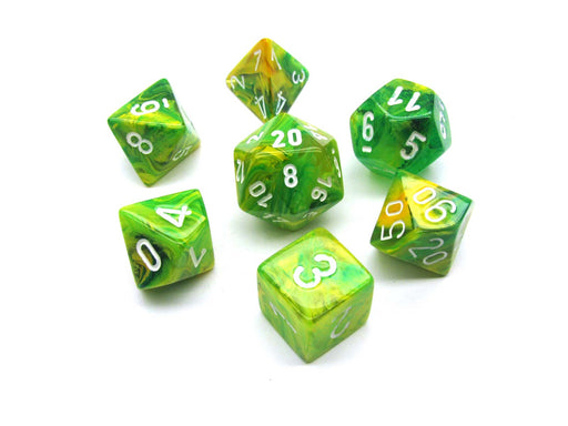 Polyhedral 7-Die Vortex Chessex Dice Set - Dandelion with White Numbers