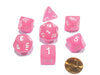 Polyhedral 7-Die Frosted Chessex Dice Set - Pink with White Numbers