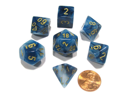 Polyhedral 7-Die Phantom Chessex Dice Set - Teal with Gold Numbers