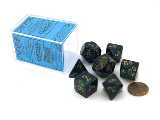 Polyhedral 7-Die Lustrous Chessex Dice Set - Shadow with Gold Numbers
