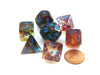7 Piece Polyhedral DnD Nebula Dice Set with Luminary - Primary with Blue Numbers