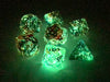 7 Piece Polyhedral DnD Nebula Dice Set with Luminary - Primary with Blue Numbers