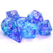 Polyhedral DnD 7-Dice Set, Luminary Borealis - Purple with White Numbers