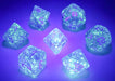 Polyhedral DnD 7-Dice Set, Luminary Borealis - Purple with White Numbers