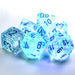 Polyhedral DnD 7-Dice Set, Luminary Borealis - Icicle with Light Blue Numbers