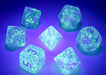 Polyhedral DnD 7-Dice Set, Luminary Borealis - Sky Blue with White Numbers