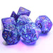 Polyhedral DnD 7-Dice Set, Luminary Borealis - Royal Purple with Gold Numbers