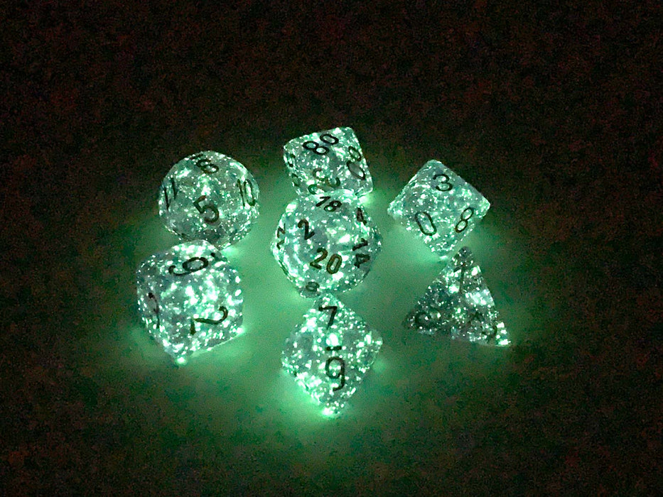 Polyhedral DnD 7-Dice Set, Luminary Borealis - Royal Purple with Gold Numbers