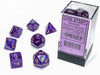 Polyhedral DnD 7-Dice Set, Luminary Borealis - Royal Purple with Gold Numbers