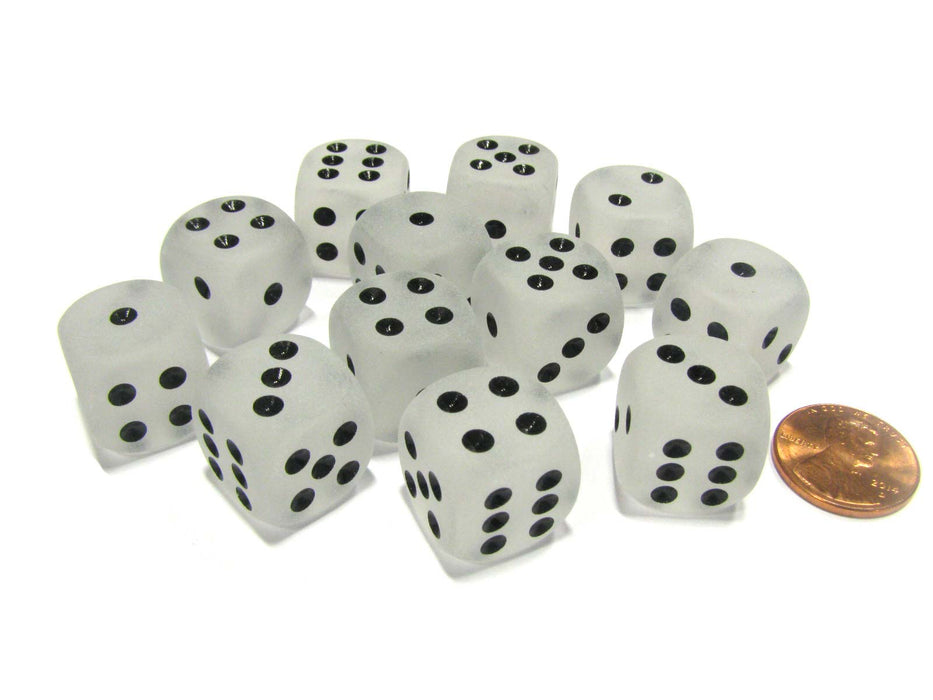 Frosted 16mm D6 Chessex Dice Block (12 Dice) - Clear with Black Pips