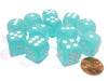 Frosted 16mm D6 Chessex Dice Block (12 Dice) - Teal with White Pips