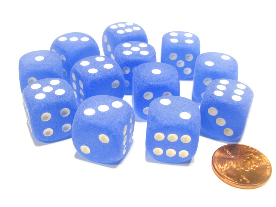 Frosted 16mm D6 Chessex Dice Block (12 Dice) - Blue with White Pips