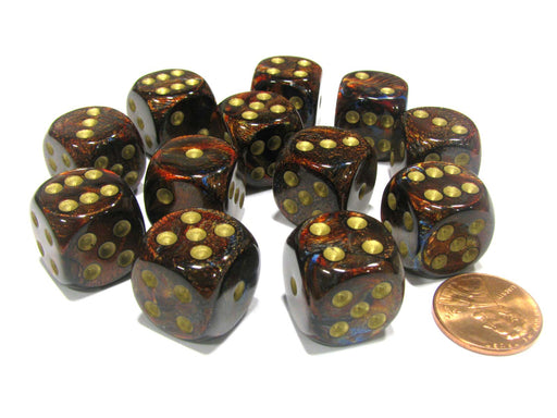 Scarab 16mm D6 Chessex Dice Block (12 Dice) - Blue Blood with Gold Pips