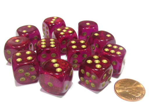 Borealis 16mm D6 Chessex Dice Block (12 Dice) - Magenta with Gold Pips