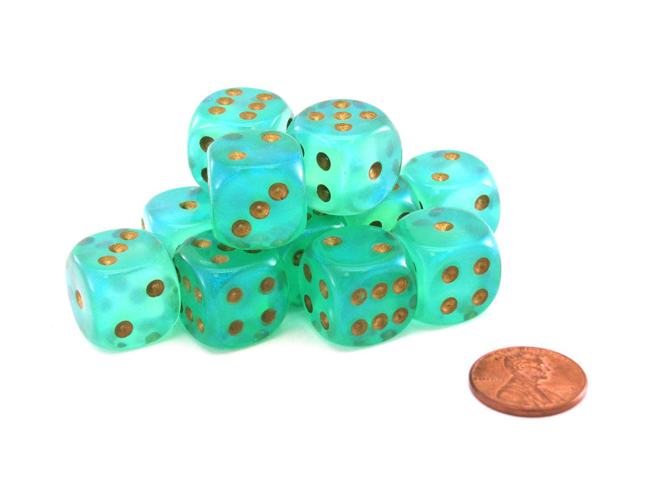 Borealis #2 16mm D6 Chessex Dice Block (12 Dice) - Light Green with Gold Pips