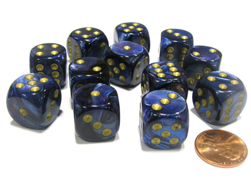 Scarab 16mm D6 Chessex Dice Block (12 Dice) - Royal Blue with Gold Pips