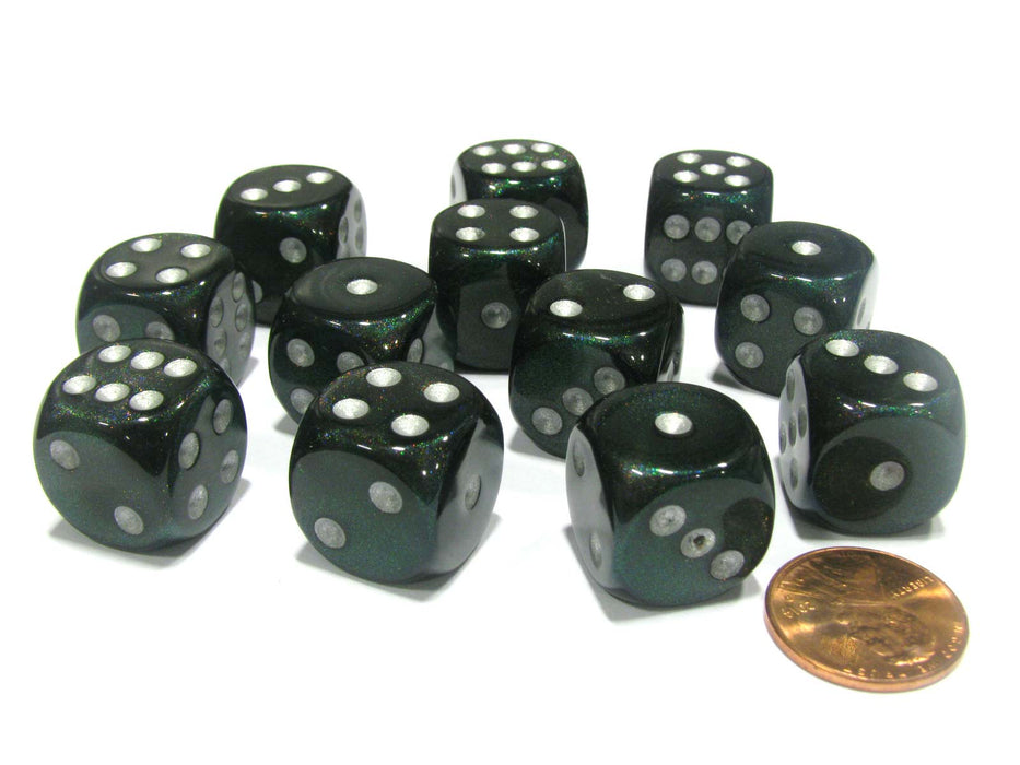 Borealis 16mm D6 Chessex Dice Block (12 Dice) - Smoke with Silver Pips