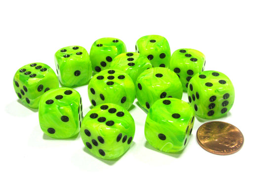 Vortex 16mm D6 Chessex Dice Block (12 Dice) - Bright Green with Black Pips