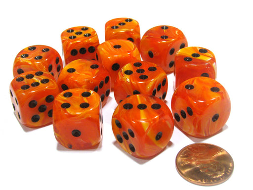 Vortex 16mm D6 Chessex Dice Block (12 Dice) - Orange with Black Pips
