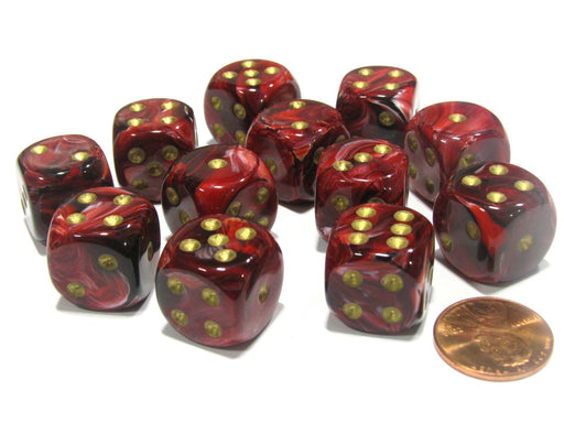 Vortex 16mm D6 Chessex Dice Block (12 Dice) - Burgundy with Gold Pips