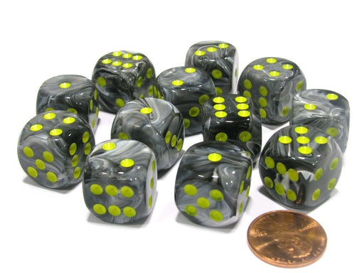 Vortex 16mm D6 Chessex Dice Block (12 Dice) - Black with Yellow Pips
