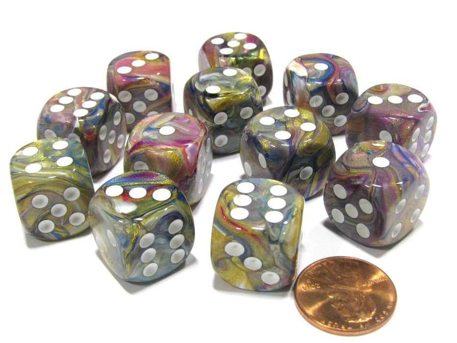 Festive 16mm D6 Chessex Dice Block (12 Dice) - Carousel with White Pips