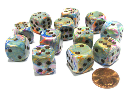Festive 16mm D6 Chessex Dice Block (12 Dice) - Vibrant with Brown Pips
