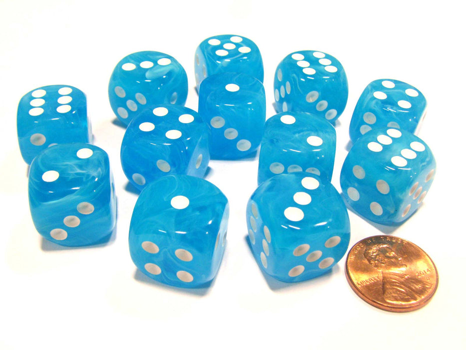 Cirrus 16mm D6 Chessex Dice Block (12 Dice) - Light Blue with White Pips