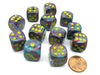 Festive 16mm D6 Chessex Dice Block (12 Dice) - Mosaic with Yellow Numbers