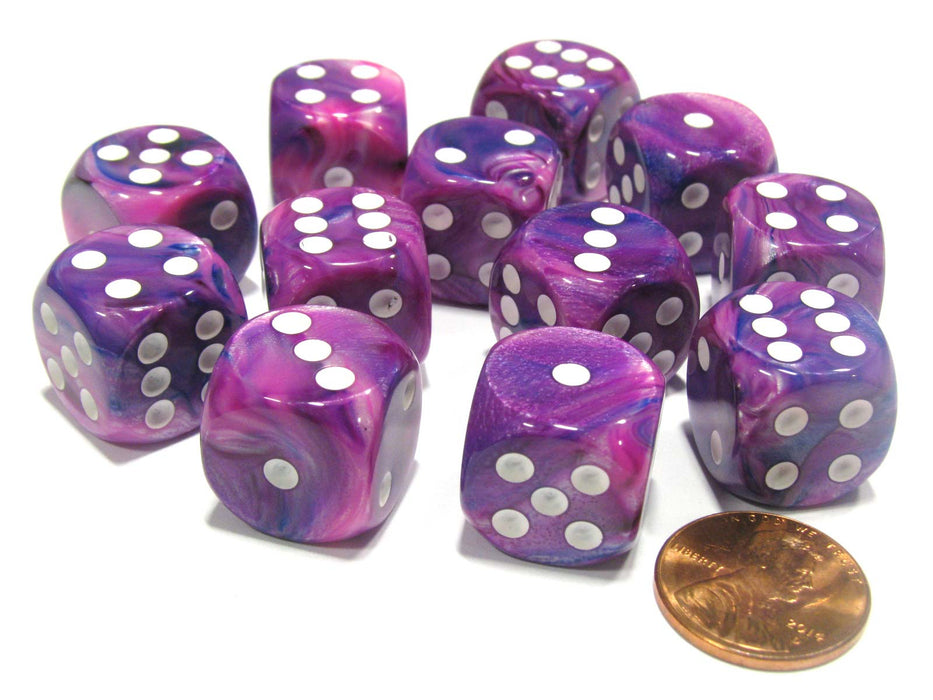 Festive 16mm D6 Chessex Dice Block (12 Dice) - Violet with White Pips