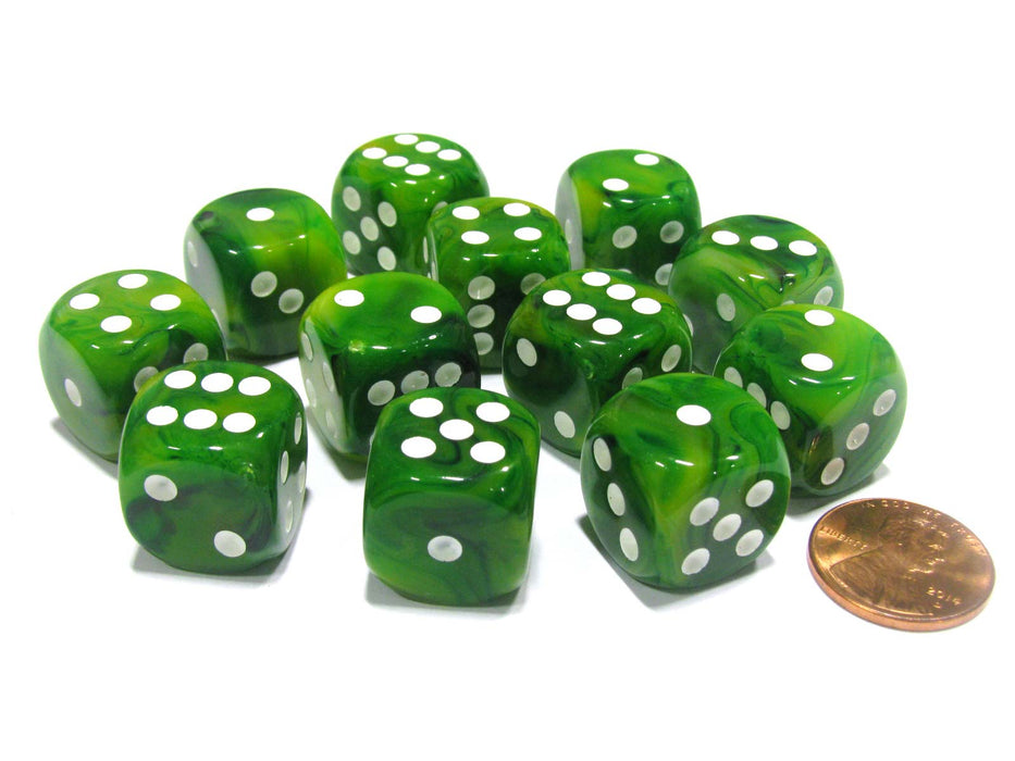 Phantom 16mm D6 Chessex Dice Block (12 Dice) - Green with White Pips