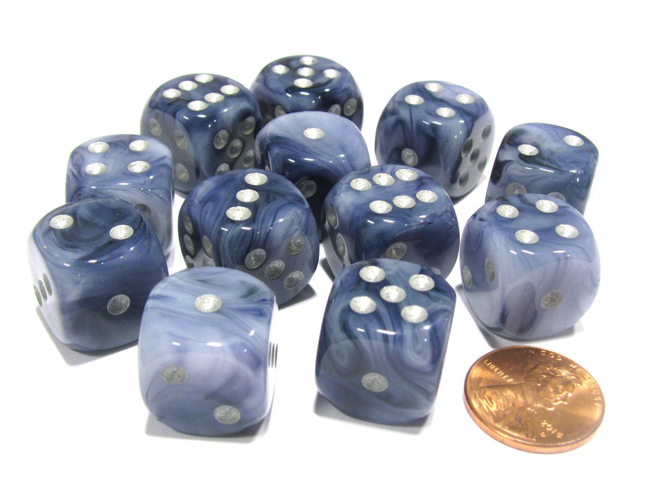 Phantom 16mm D6 Chessex Dice Block (12 Dice) - Black with Silver Pips