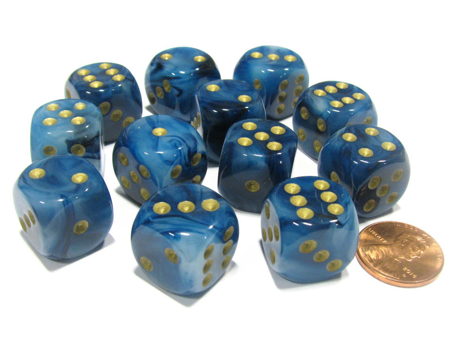 Phantom 16mm D6 Chessex Dice Block (12 Dice) - Teal with Gold Pips