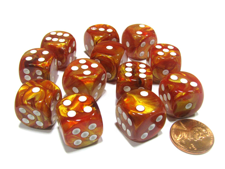 Lustrous 16mm D6 Chessex Dice Block (12 Dice) - Bronze with White Pips
