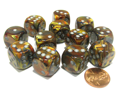 Lustrous 16mm D6 Chessex Dice Block (12 Dice) - Gold with Silver Pips