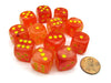 Ghostly Glow 16mm D6 Chessex Dice Block (12 Dice) - Orange with Yellow Numbers