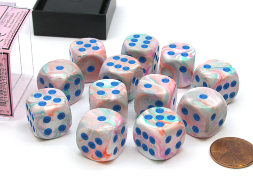 Festive 16mm D6 Chessex Dice Block (12 Die) - Pop Art with Blue Pips