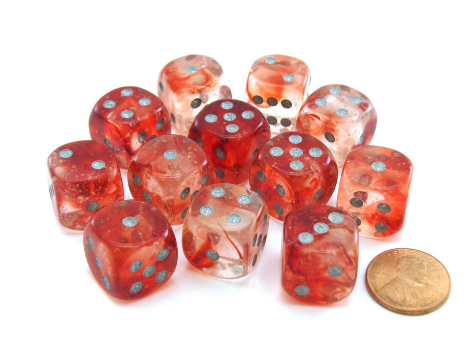 Nebula 16mm D6 Dice Block (12 Dice) - Red with Silver Pips