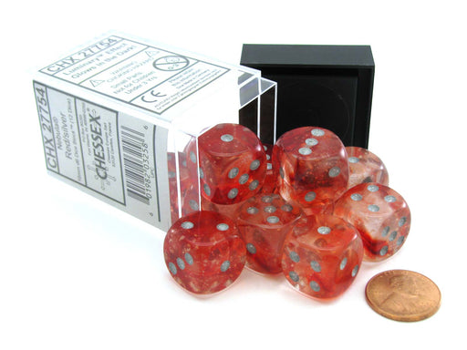 Nebula 16mm D6 Dice Block (12 Dice) - Red with Silver Pips