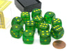 Borealis 16mm D6 Chessex Dice Block (12 Die) - Maple Green with Yellow Pips